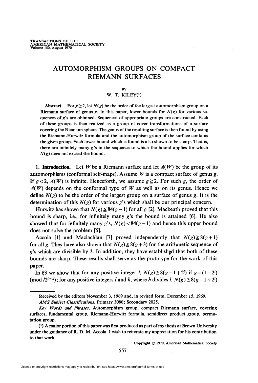 Automorphism Groups on Compact Riemann Surfaces