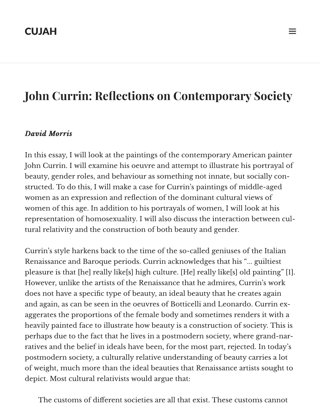 John Currin: Reﬂections on Contemporary Society