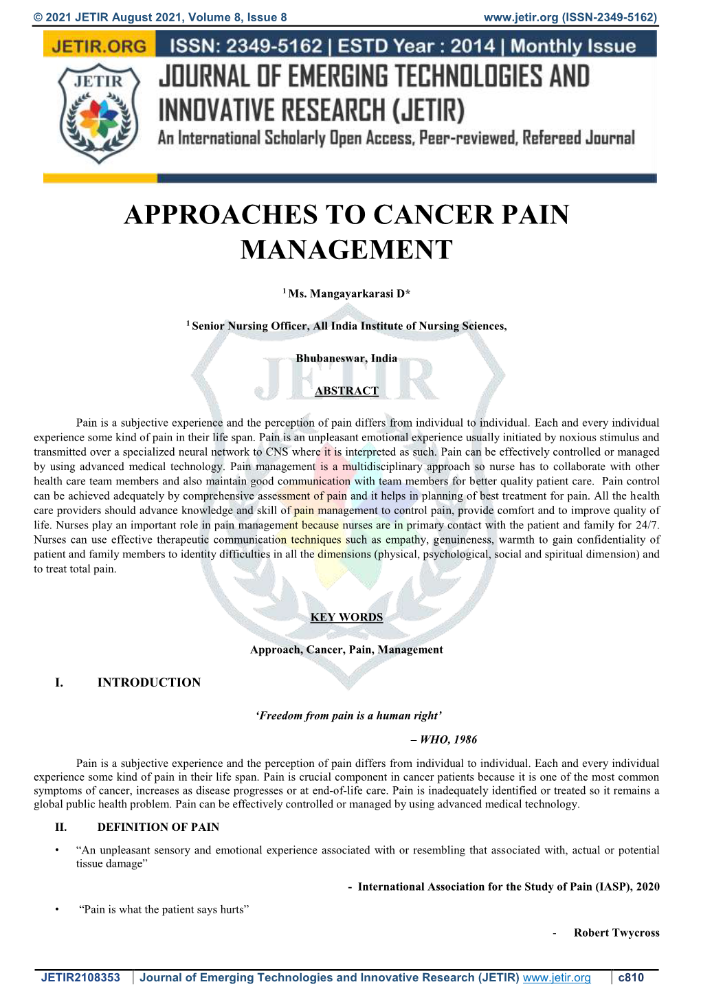 Approaches to Cancer Pain Management