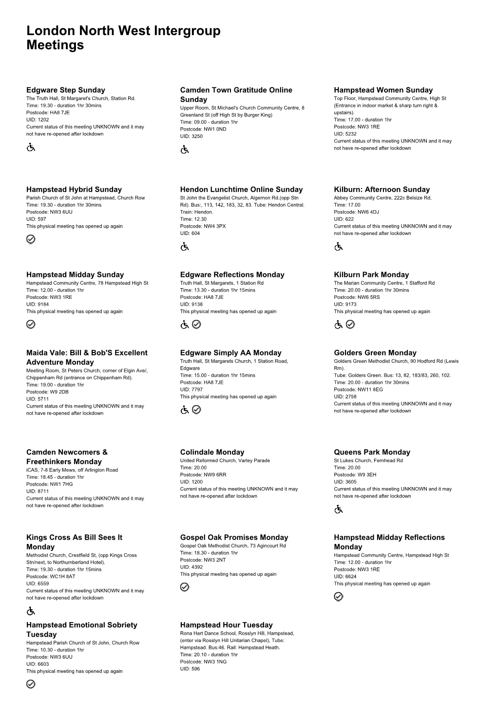 London North West Intergroup Meetings