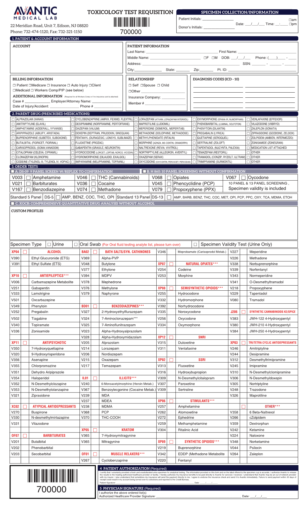 Toxicology Test Requisition Specimen Collection/Information