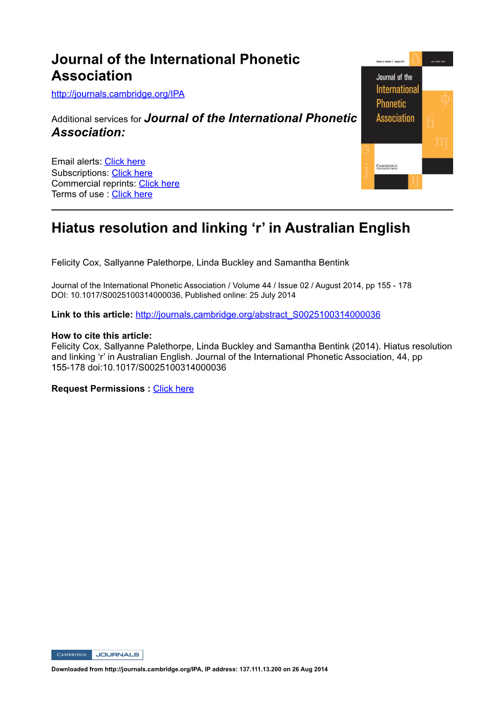 Journal of the International Phonetic Association Hiatus Resolution And