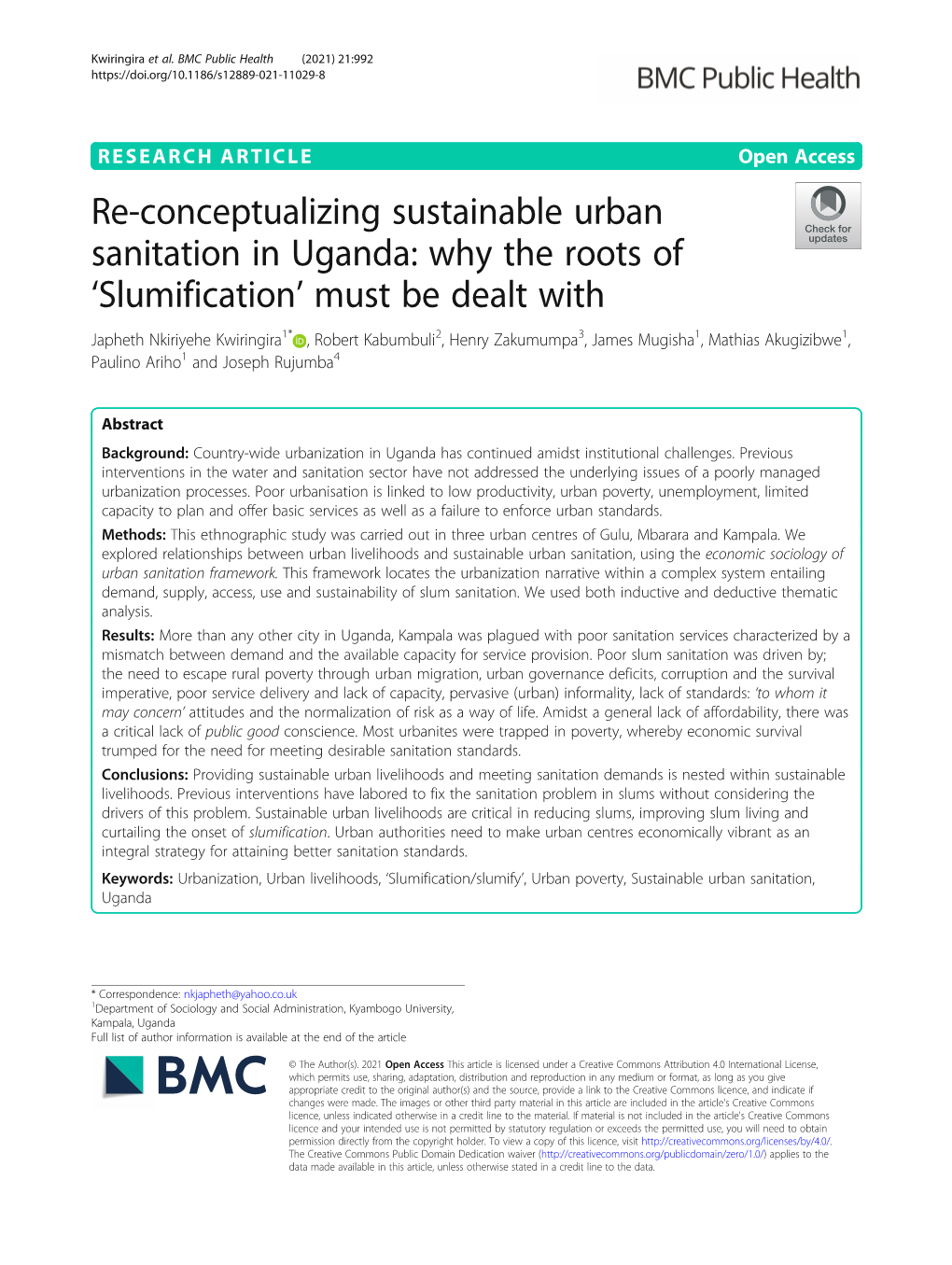 Re-Conceptualizing Sustainable Urban Sanitation in Uganda