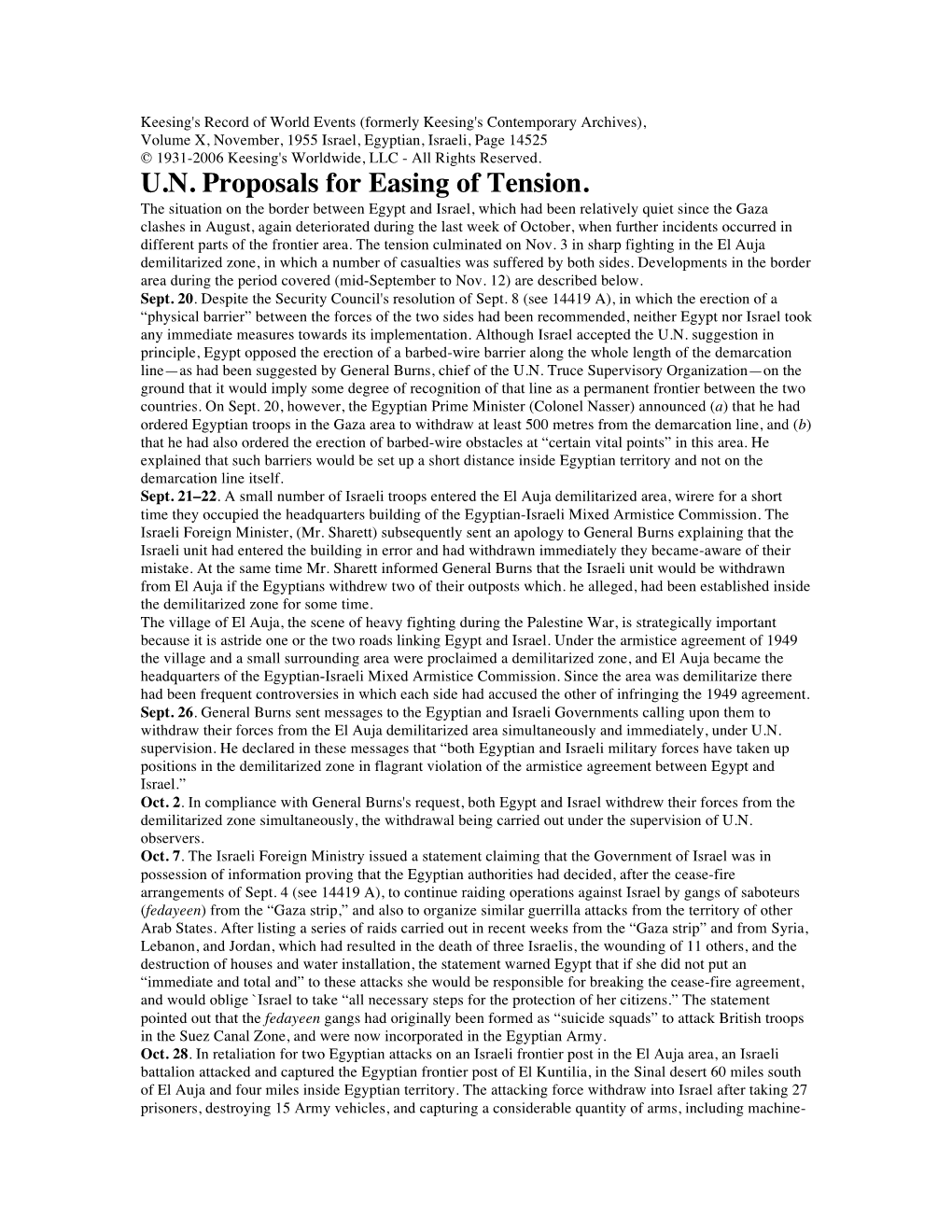 U.N. Proposals for Easing of Tension