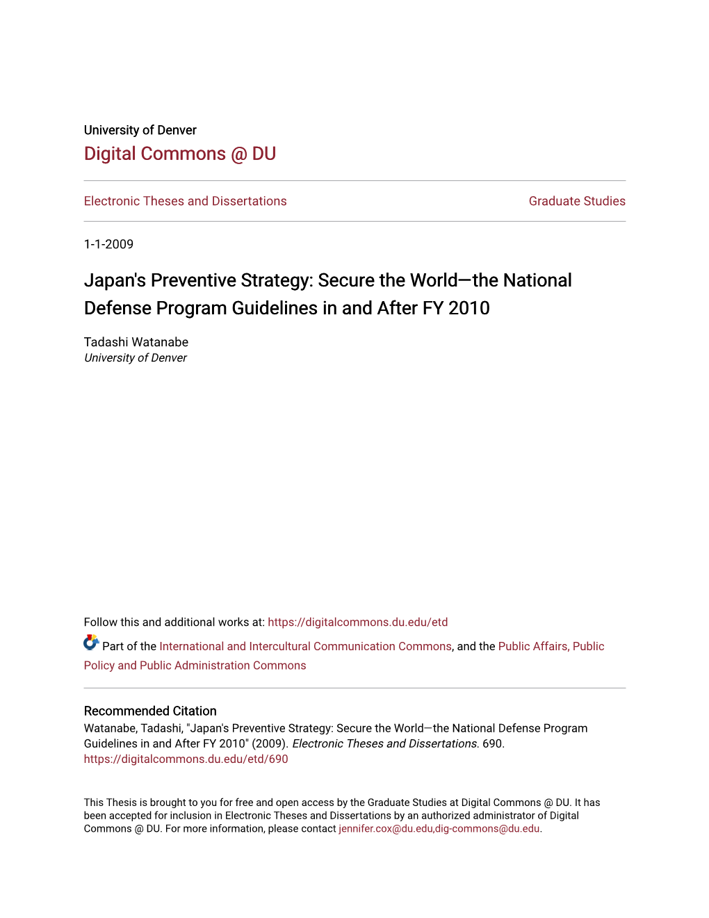 Japan's Preventive Strategy: Secure the World—The National Defense Program Guidelines in and After FY 2010