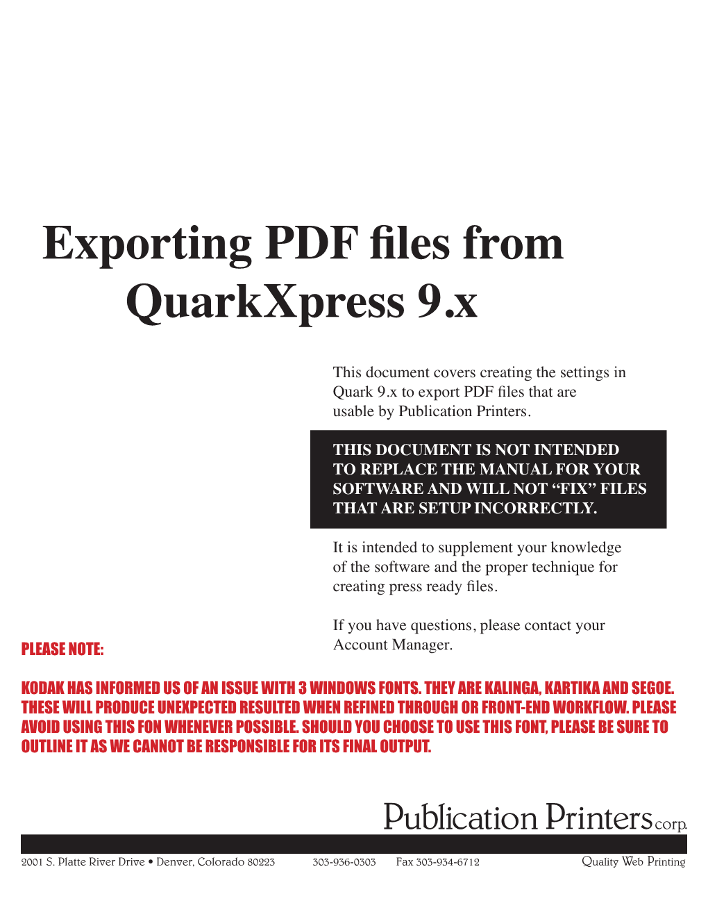 Exporting PDF Files from Quarkxpress 9.X