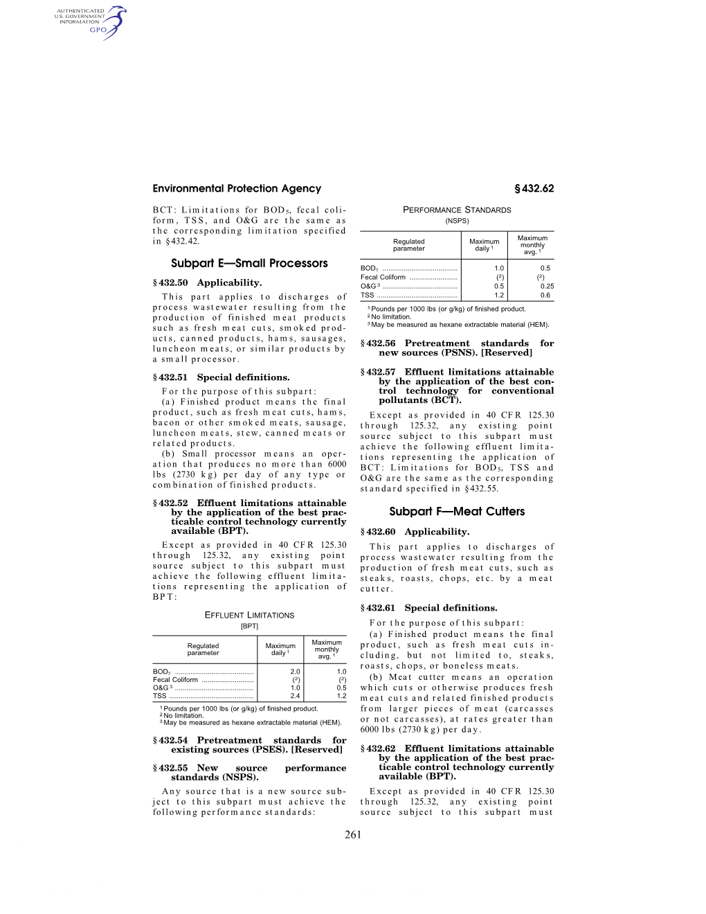 261 Subpart E—Small Processors Subpart F—Meat Cutters