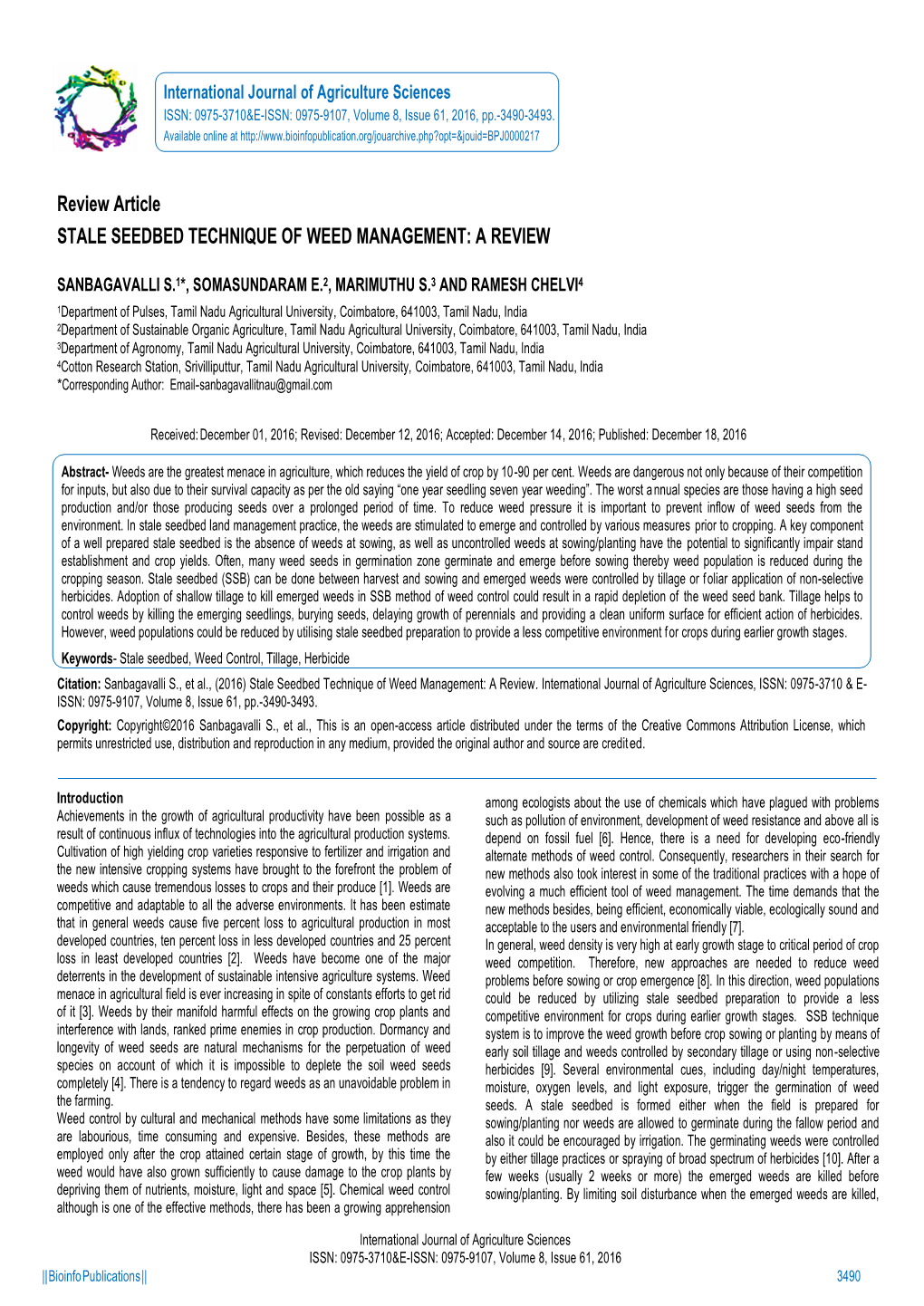 Review Article STALE SEEDBED TECHNIQUE of WEED MANAGEMENT: a REVIEW