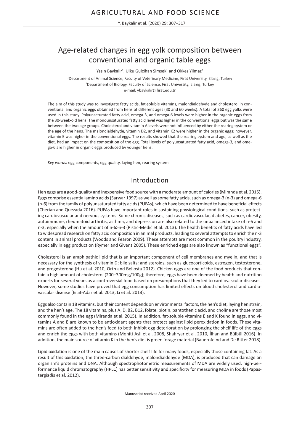 Age-Related Changes in Egg Yolk Composition Between Conventional