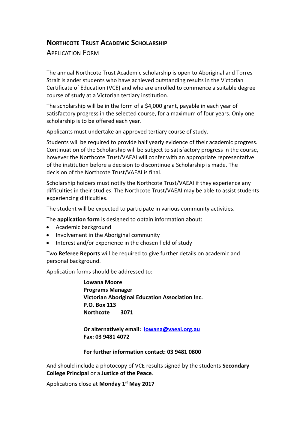 Northcote Trust Scholarship