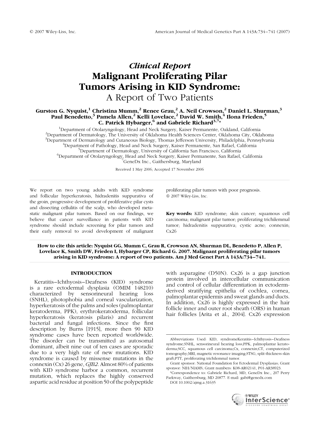 Malignant Proliferating Pilar Tumors Arising in KID Syndrome: a Report of Two Patients