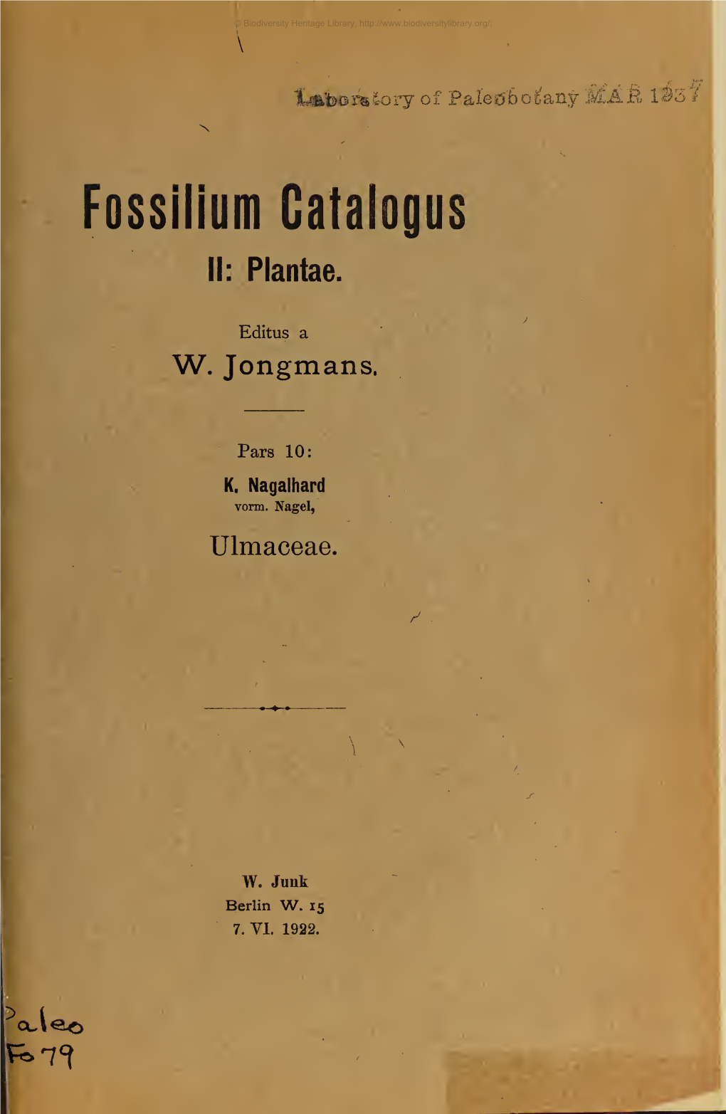 Fossilium Catalogus II: Plantae