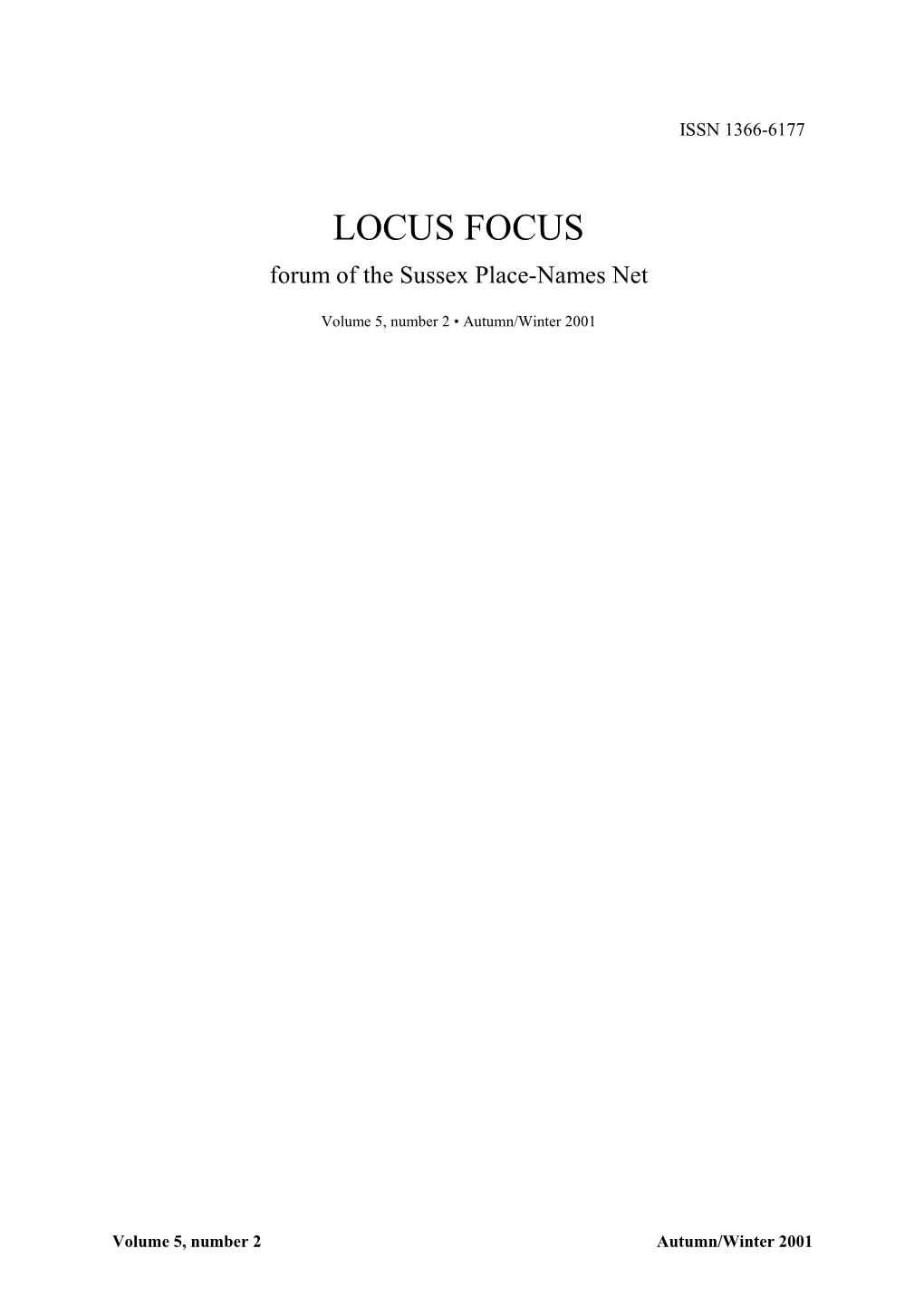 LOCUS FOCUS Forum of the Sussex Place-Names Net
