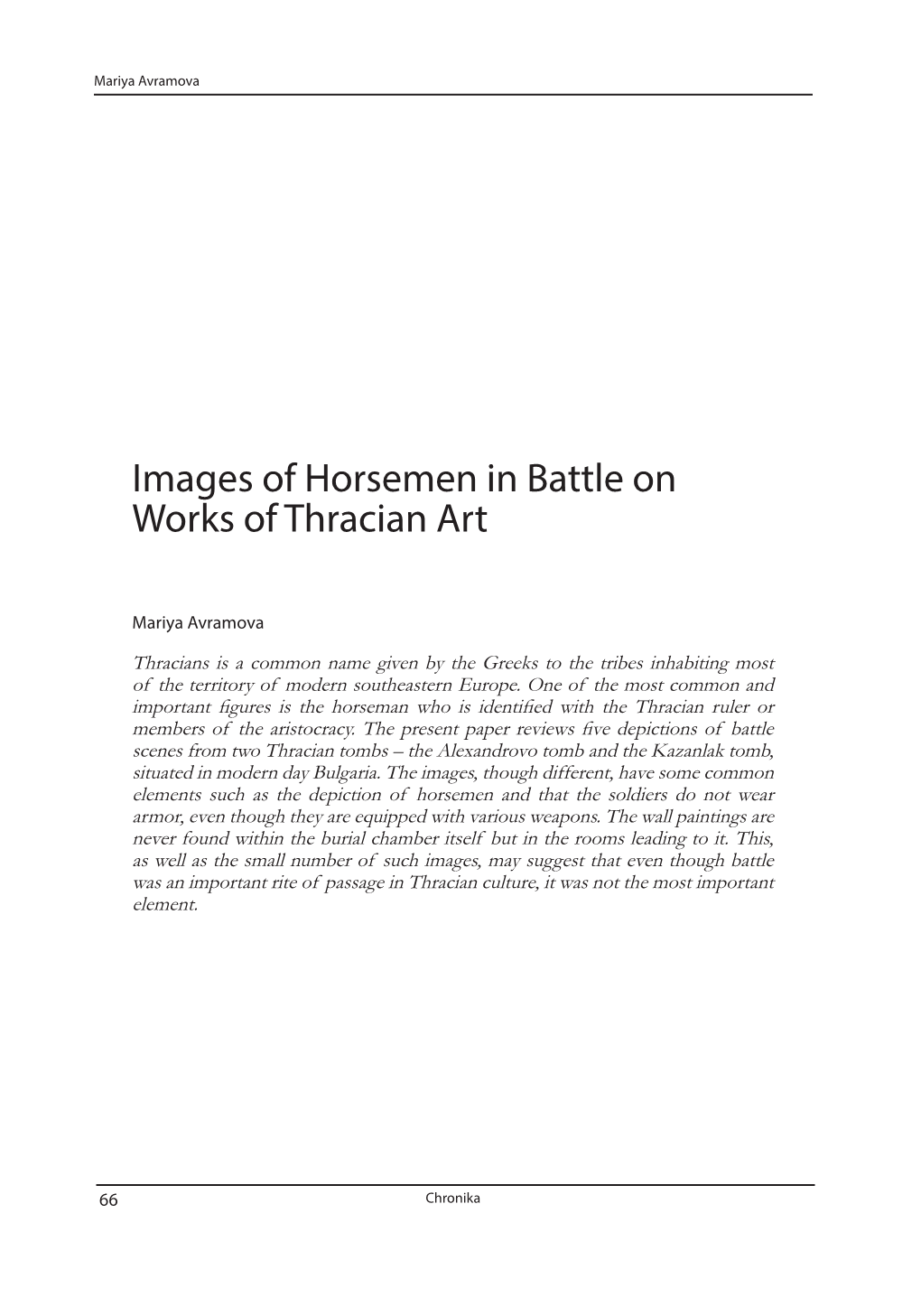 Images of Horsemen in Battle on Works of Thracian Art