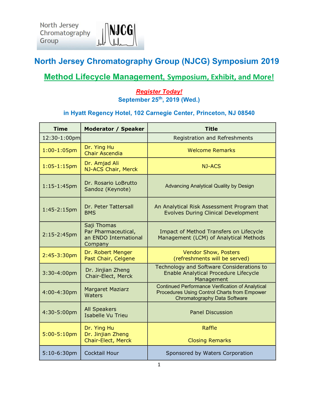 NJCG) Symposium 2019 Method Lifecycle Management, Symposium, Exhibit, and More!