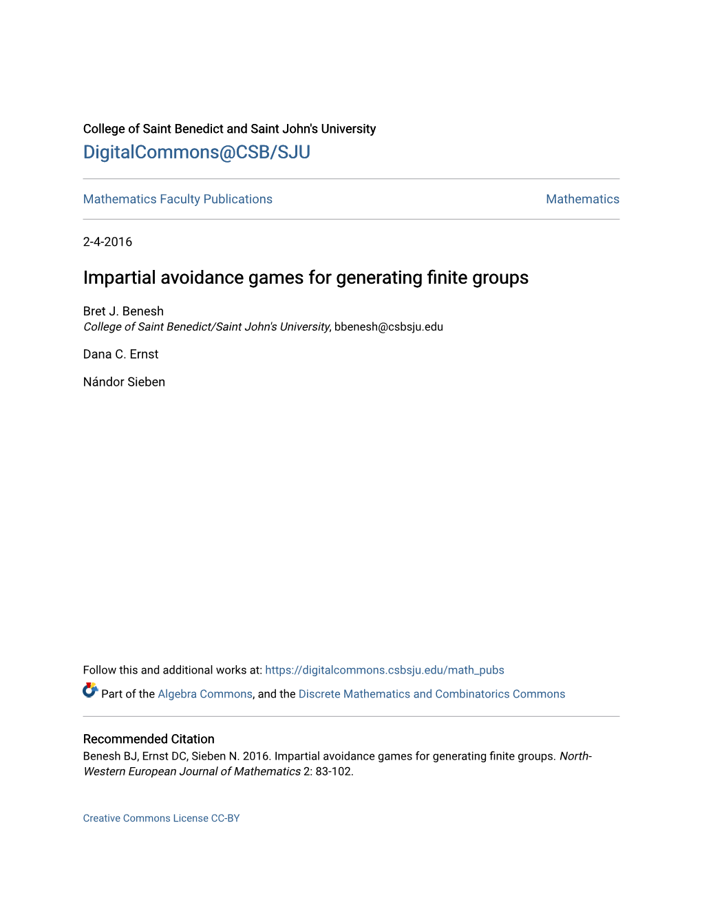 Impartial Avoidance Games for Generating Finite Groups