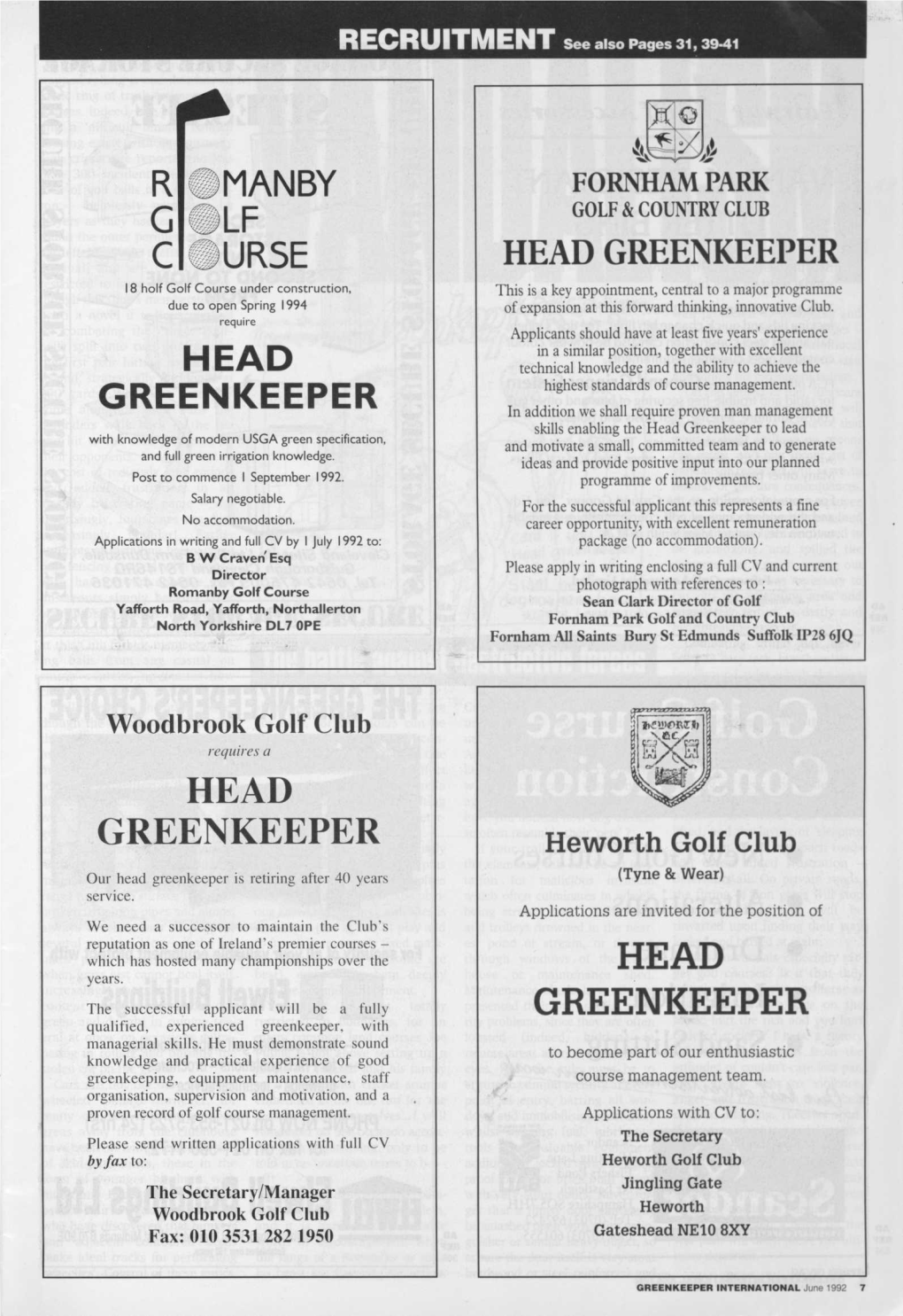 Head Greenkeeper