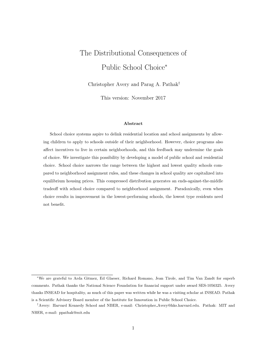 The Distributional Consequences of Public School Choice∗