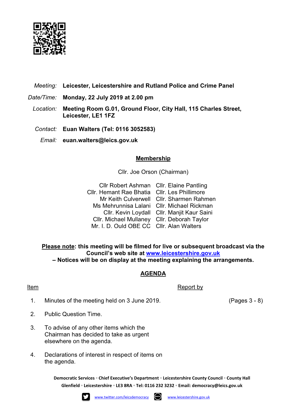 Agenda Document for Leicester, Leicestershire and Rutland Police