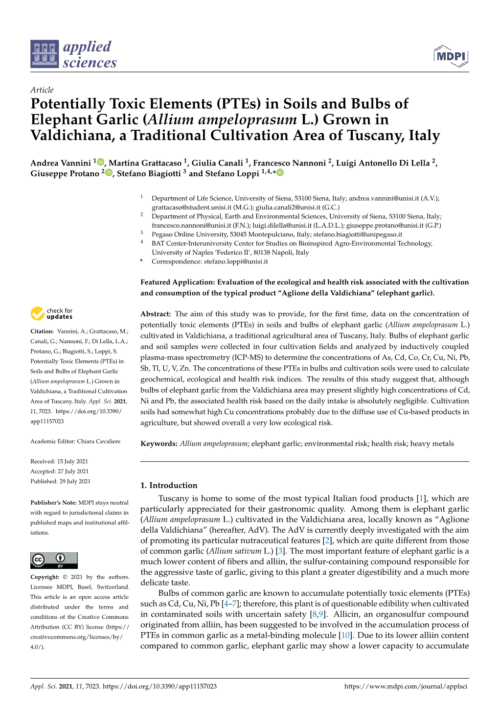 Potentially Toxic Elements (Ptes) in Soils and Bulbs of Elephant Garlic