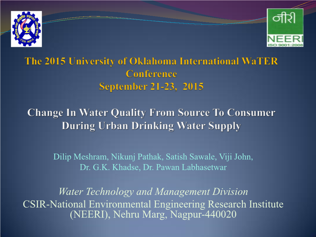 Change in Water Quality from Source to Consumer During Urban Drinking