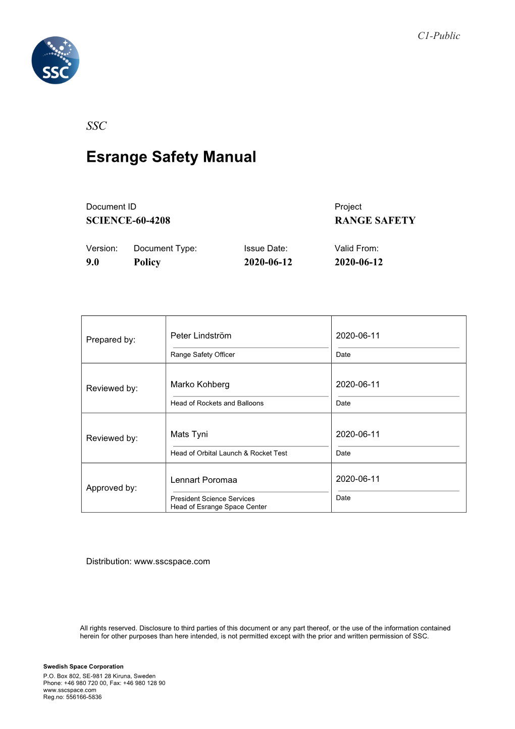 Esrange Safety Manual