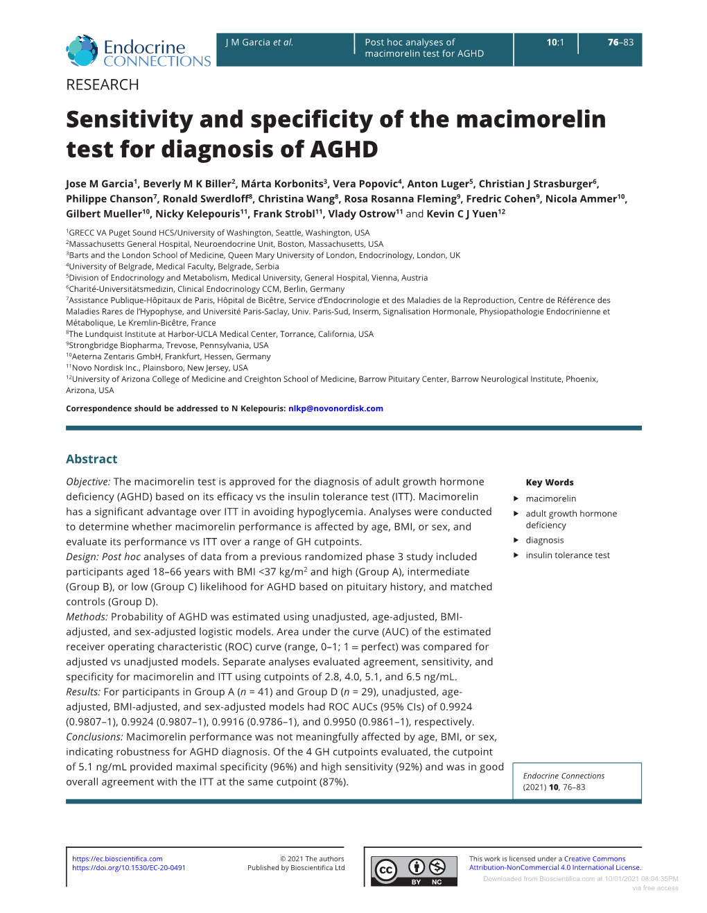 Sensitivity and Specificity of the Macimorelin Test for Diagnosis of AGHD