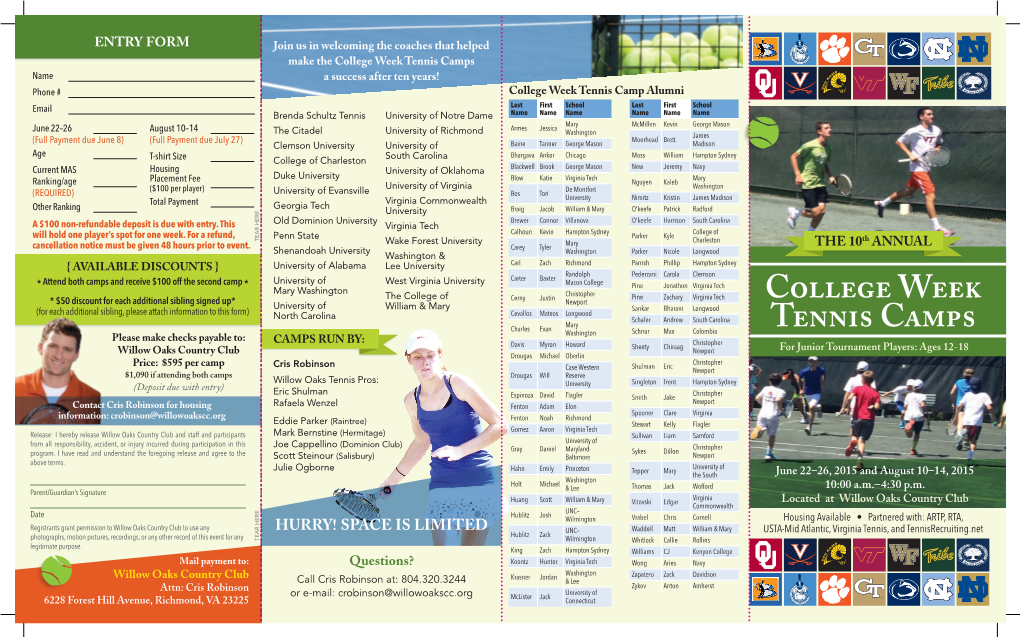 College Week Tennis Camps