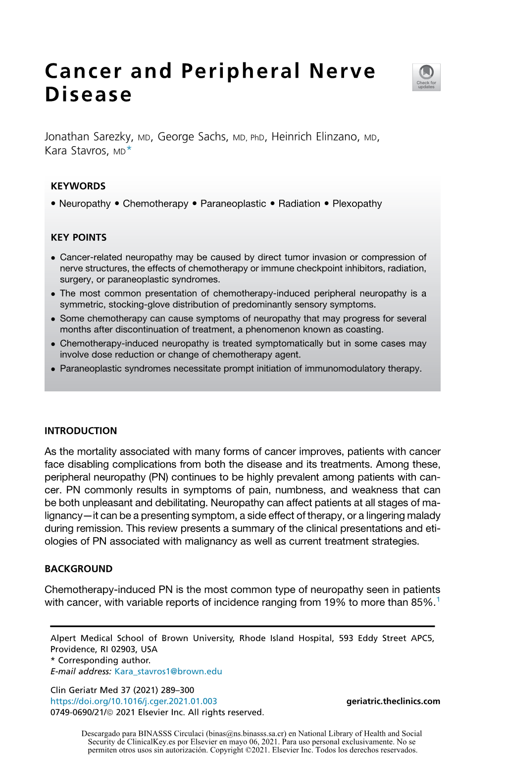 Cancer and Peripheral Nerve Disease