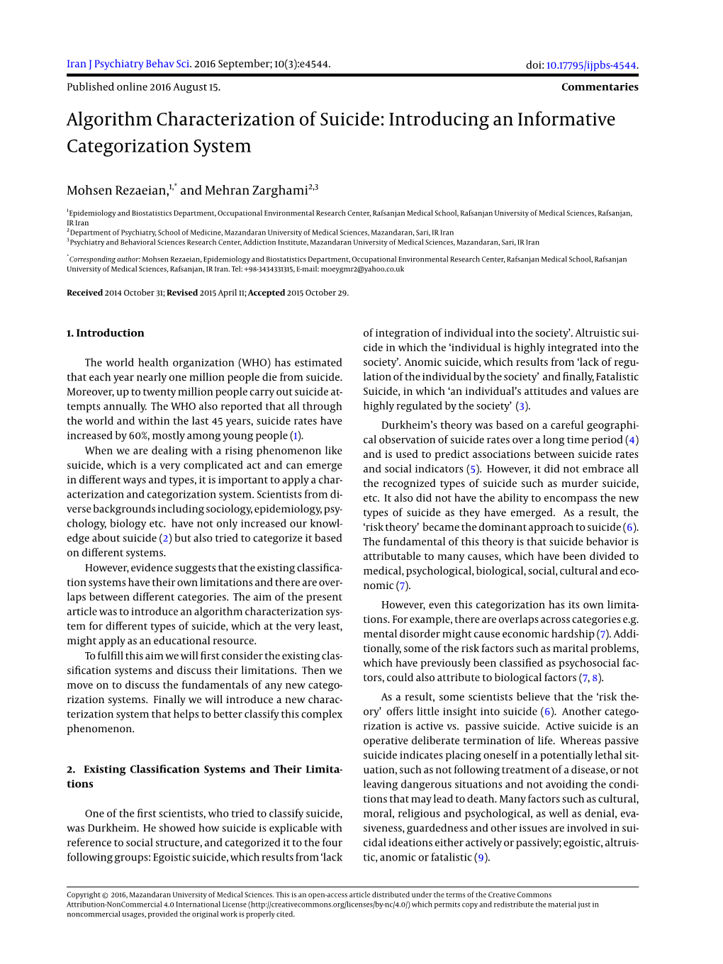 Algorithm Characterization of Suicide: Introducing an Informative Categorization System