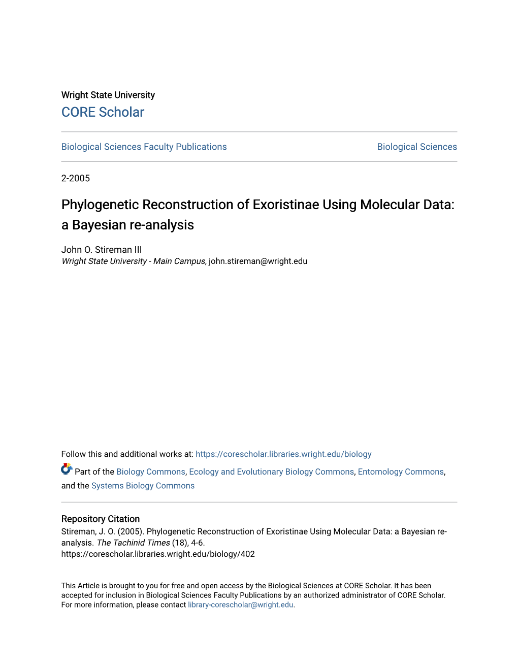 Phylogenetic Reconstruction of Exoristinae Using Molecular Data: a Bayesian Re-Analysis