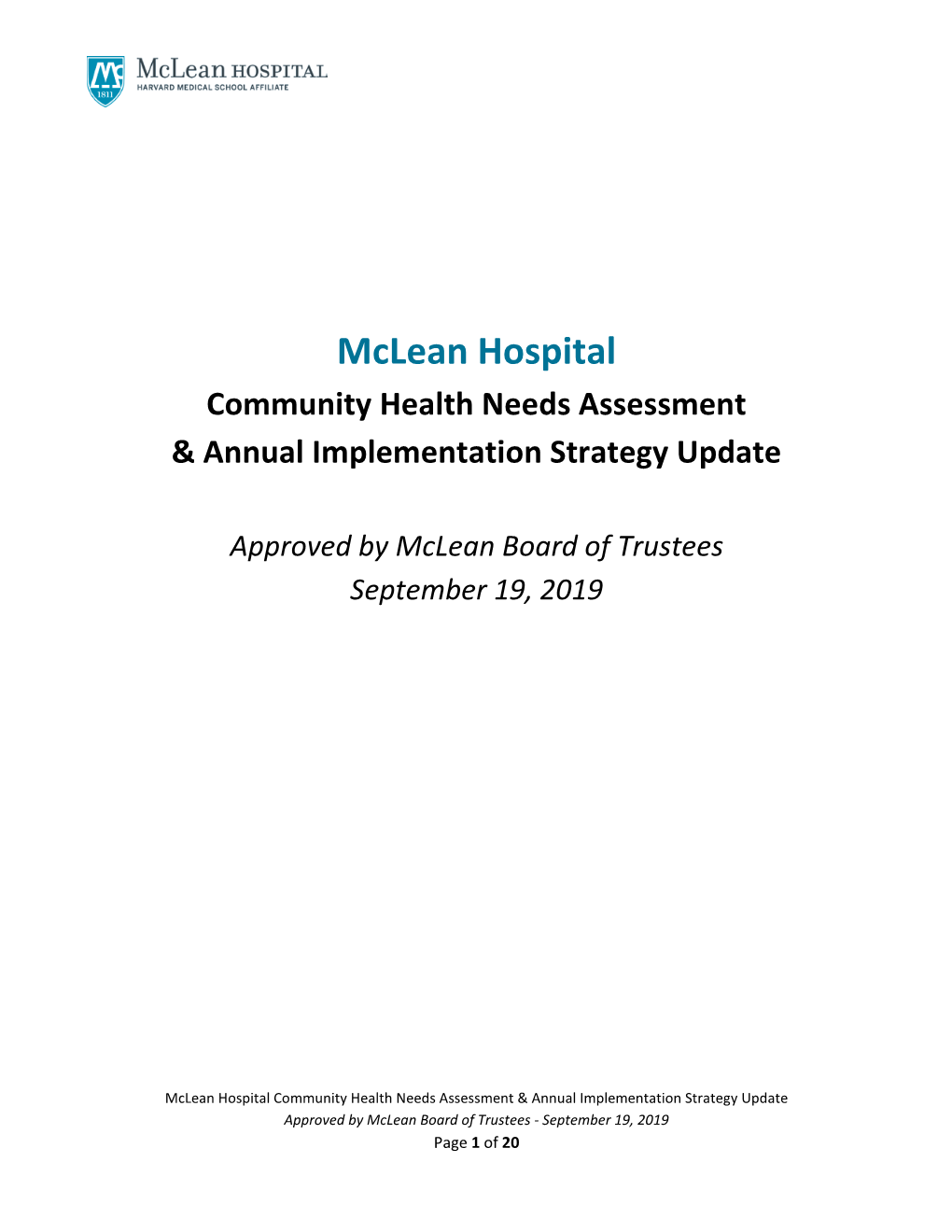 Community Health Needs Assessment & Annual Implementation Strategy Update 2019