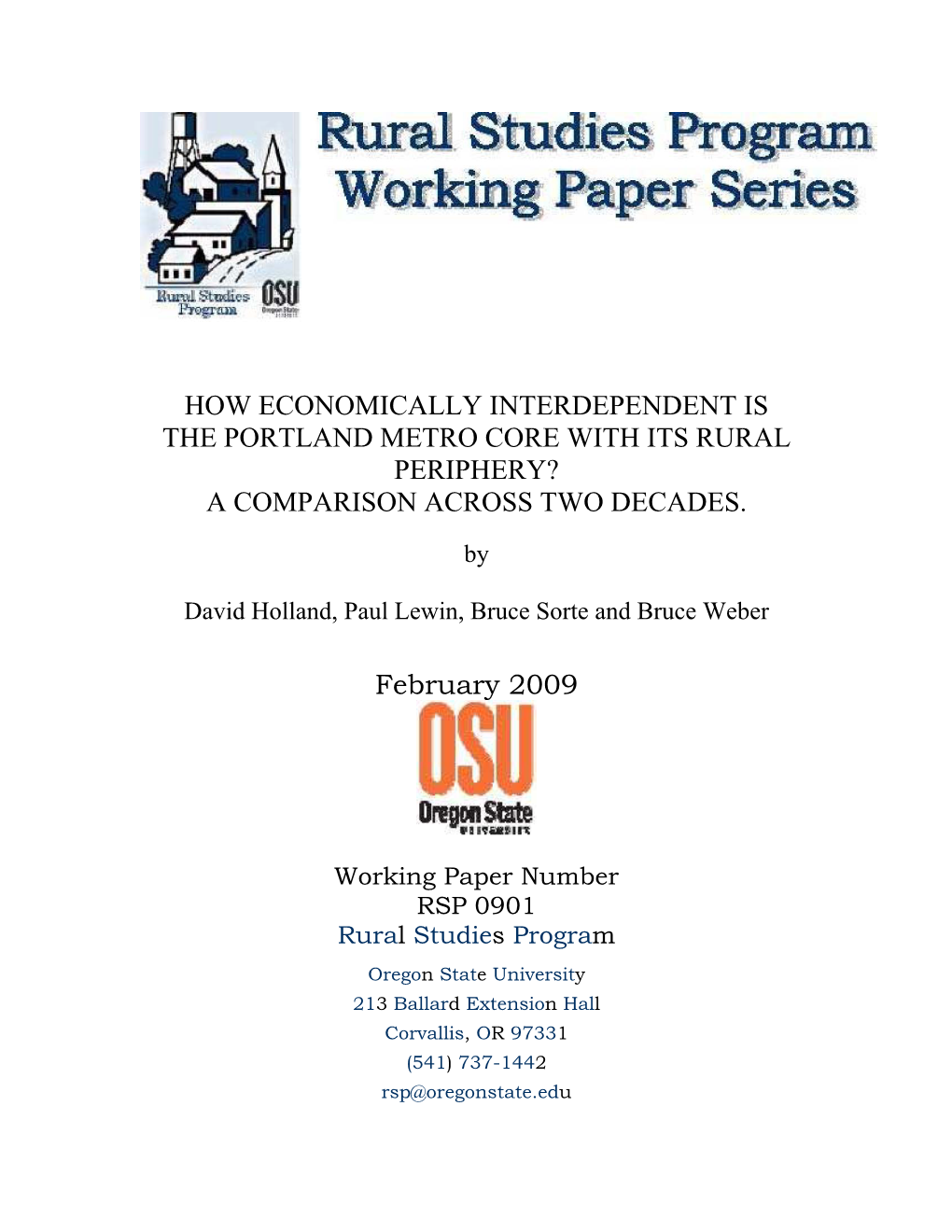 How Economically Interdependent Is the Portland Metro Core with Its Rural Periphery? a Comparison Across Two Decades