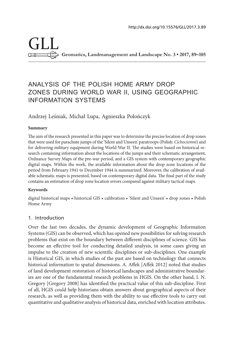 Analysis of the Polish Home Army Drop Zones During World War II, Using Geographic Information Systems