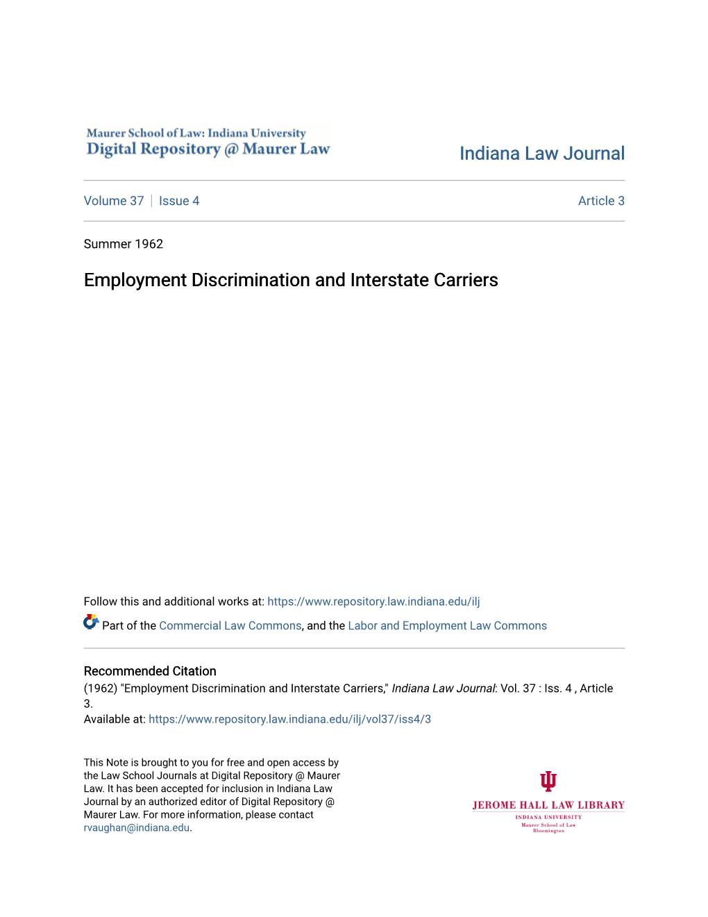 Employment Discrimination and Interstate Carriers