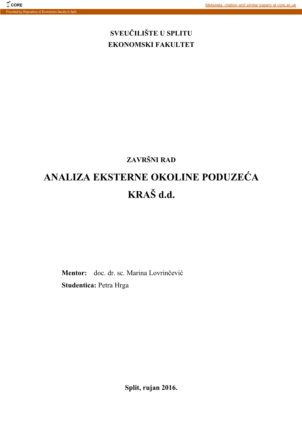 ANALIZA EKSTERNE OKOLINE PODUZEĆA KRAŠ D.D