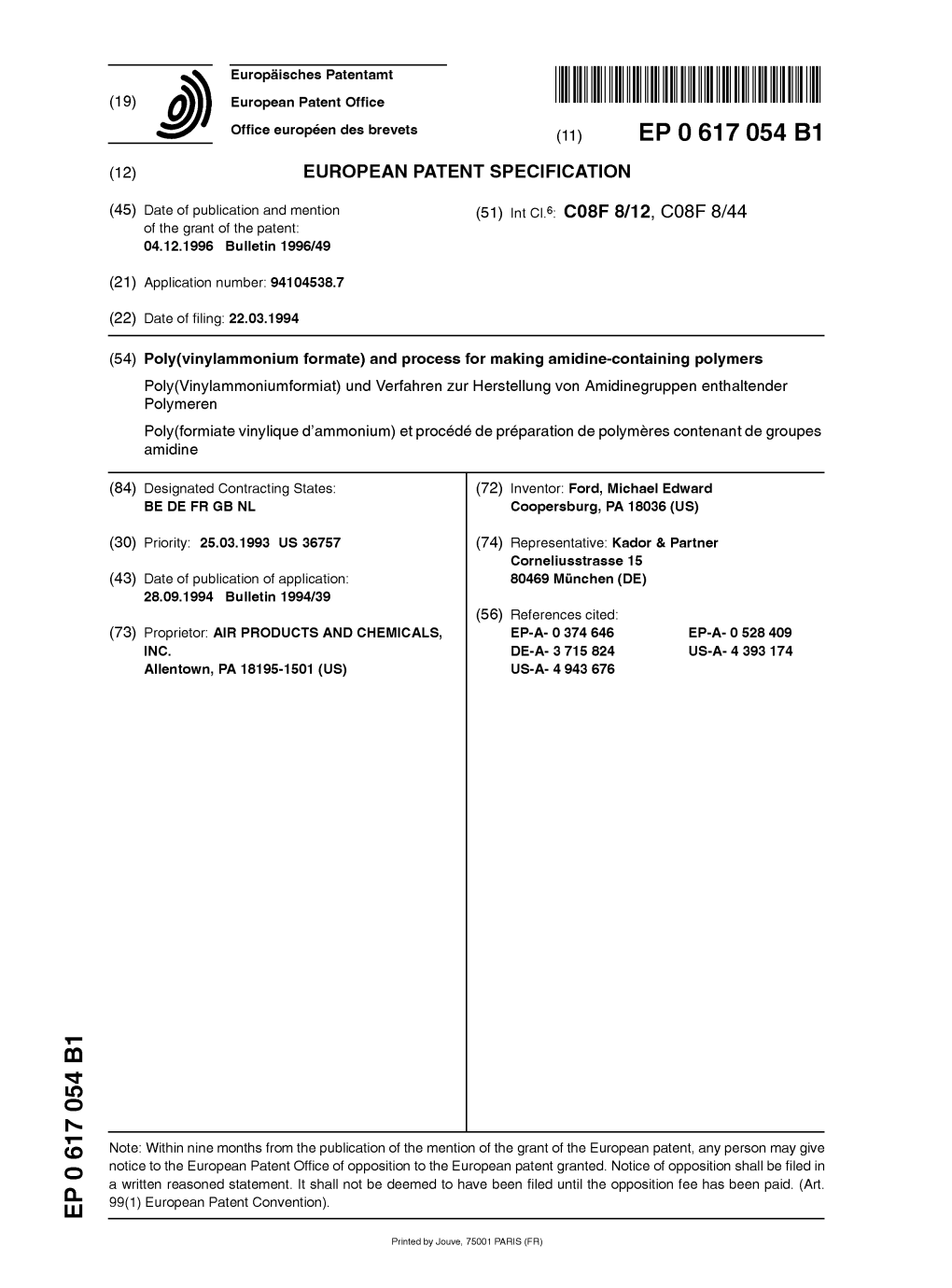 Poly(Vinylammonium Formate) and Process for Making Amidine