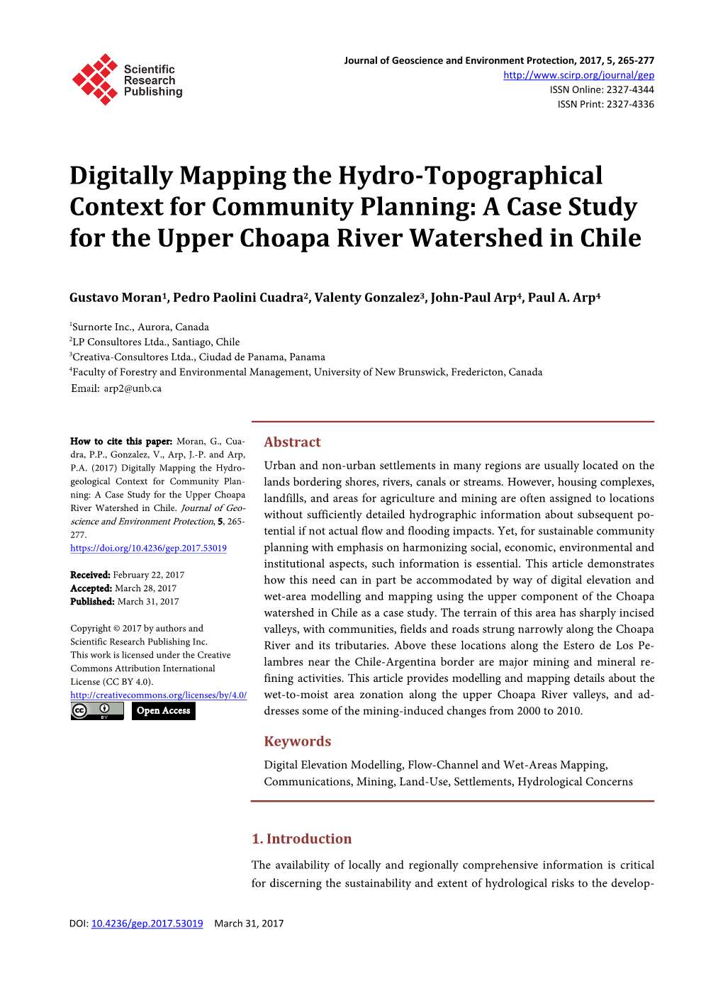 Digitally Mapping the Hydro-Topographical Context for Community Planning: a Case Study for the Upper Choapa River Watershed in Chile