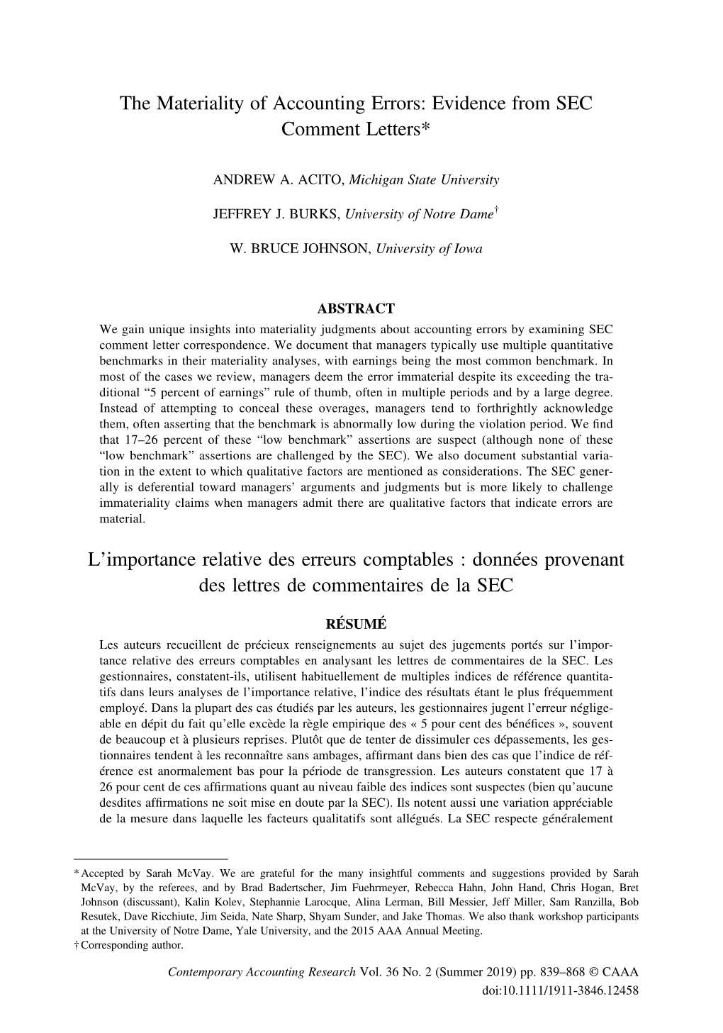 The Materiality of Accounting Errors: Evidence from SEC Comment Letters*