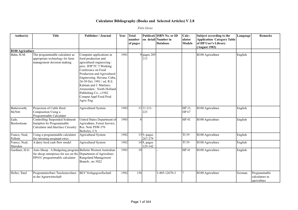 Calculator Bibliography (Books and Selected Articles) V 2.8