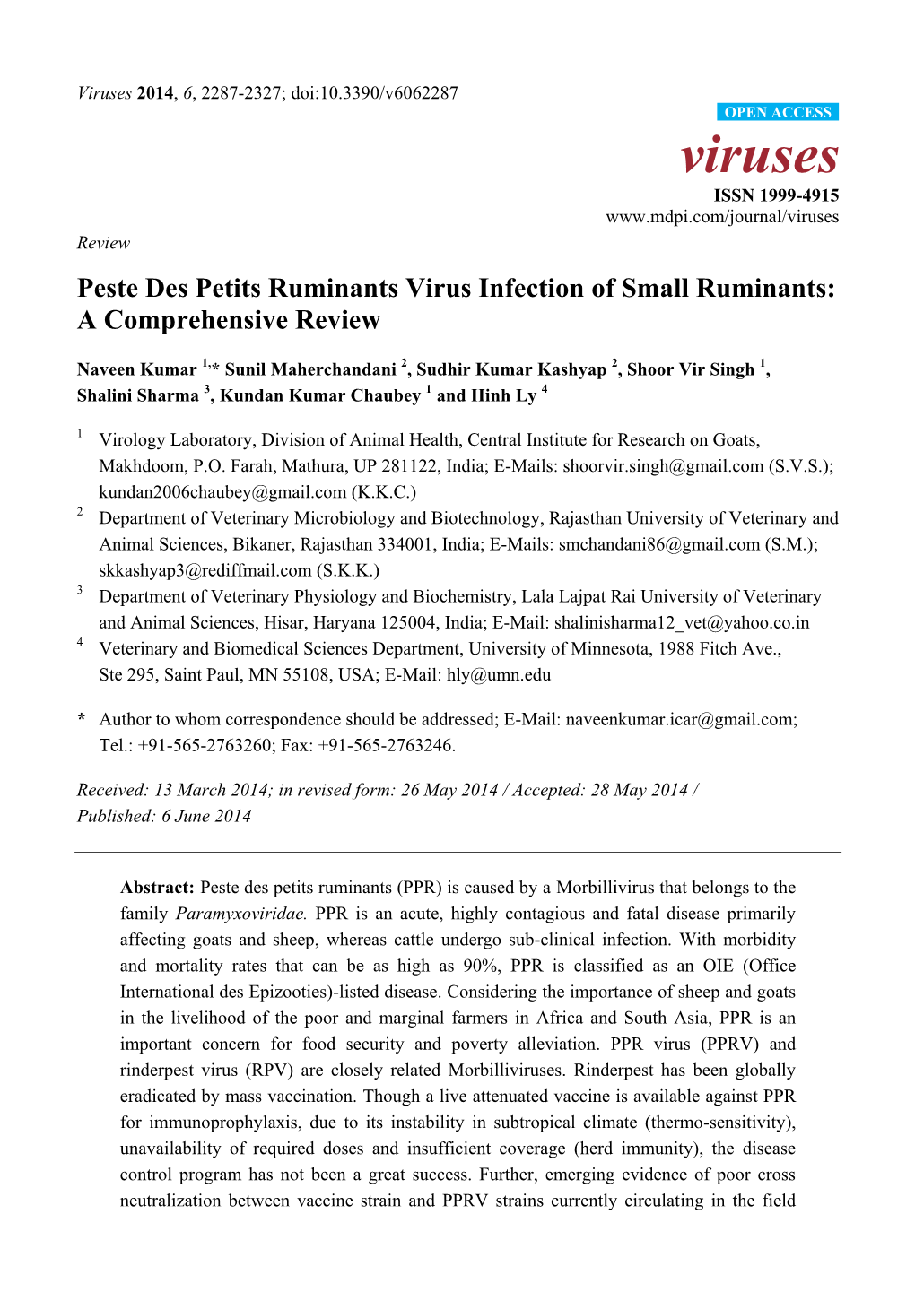 Peste Des Petits Ruminants Virus Infection of Small Ruminants: a Comprehensive Review