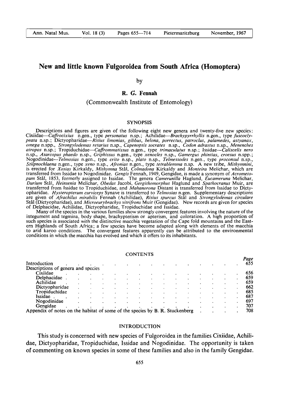 New and Little Known Fulgoroidea from South Africa (Homoptera)