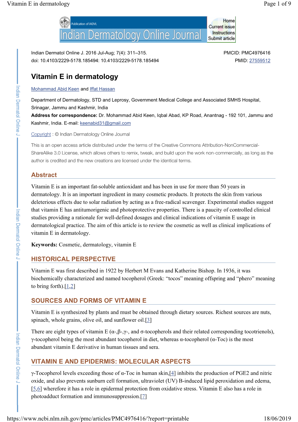 Vitamin E in Dermatology Page 1 of 9