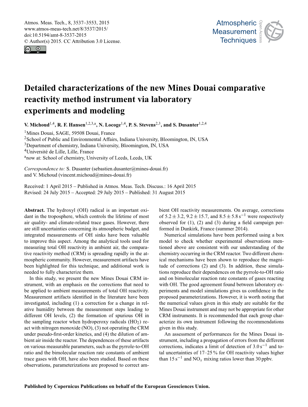 Detailed Characterizations of the New Mines Douai Comparative Reactivity Method Instrument Via Laboratory Experiments and Modeling