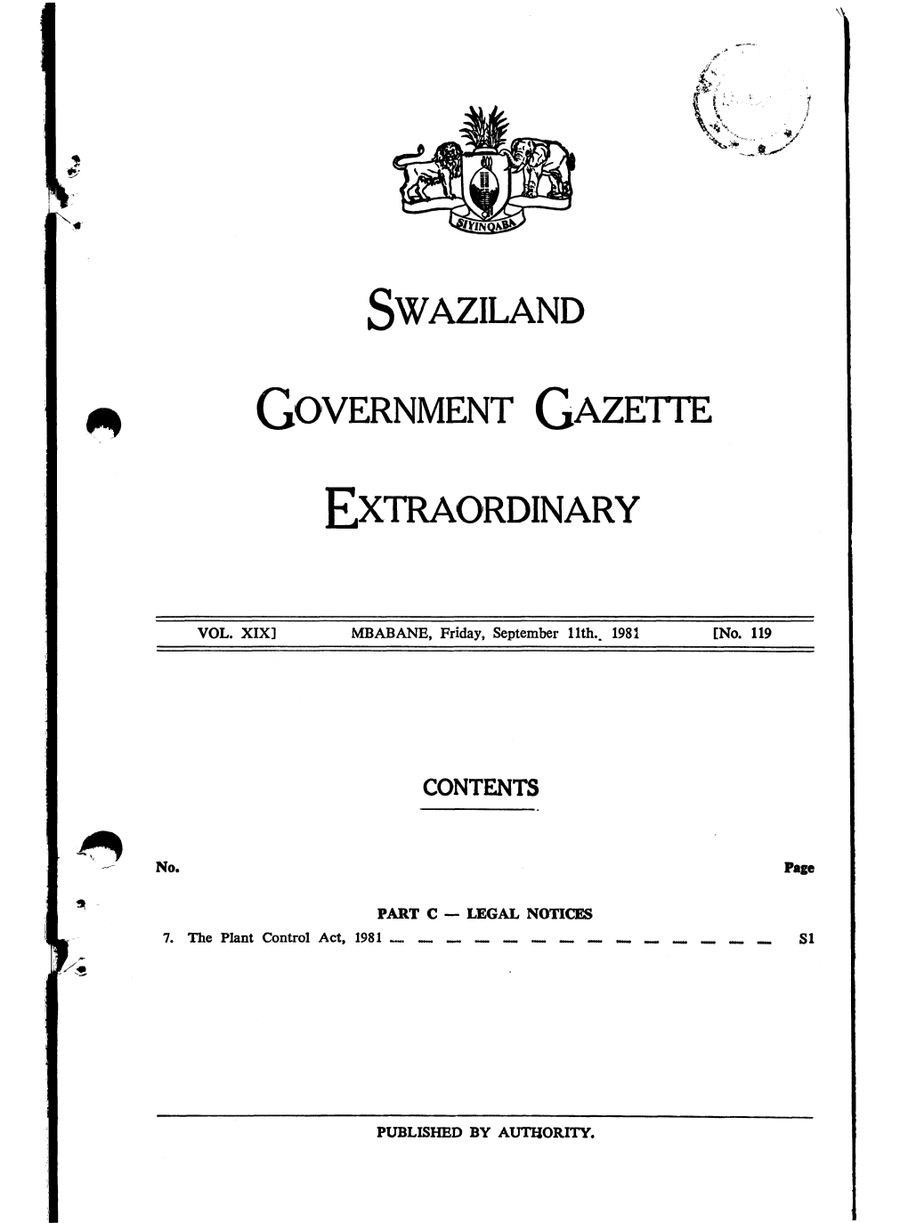 Swaziland Government Gazette Extraordinary