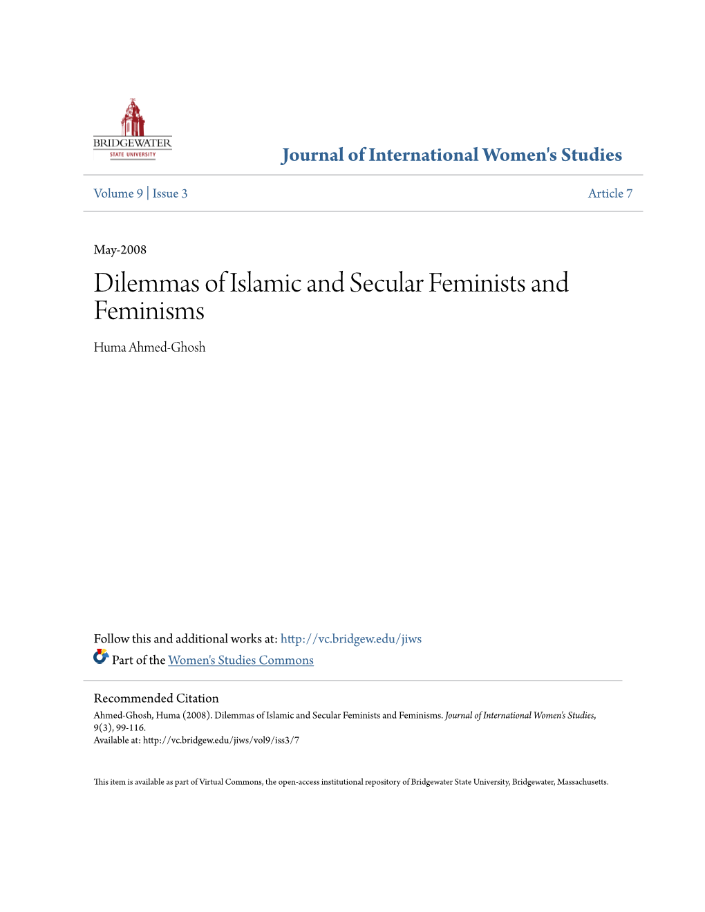 Dilemmas of Islamic and Secular Feminists and Feminisms Huma Ahmed-Ghosh