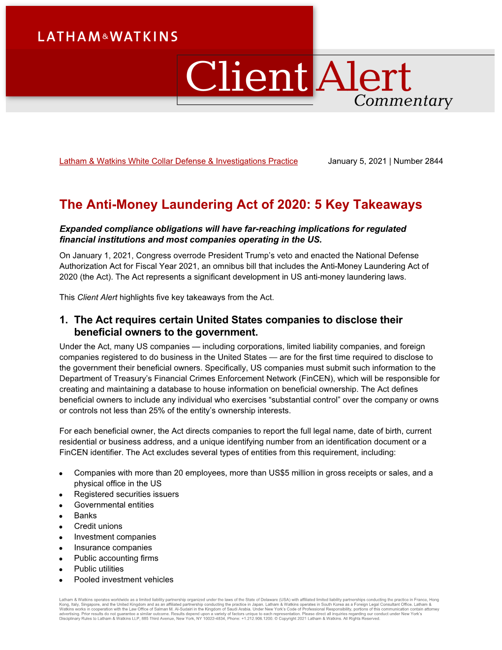 The Anti-Money Laundering Act of 2020: 5 Key Takeaways