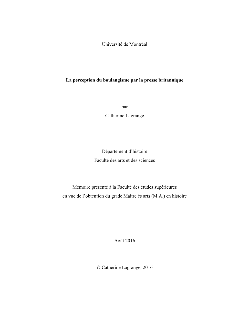 Université De Montréal La Perception Du Boulangisme Par La Presse