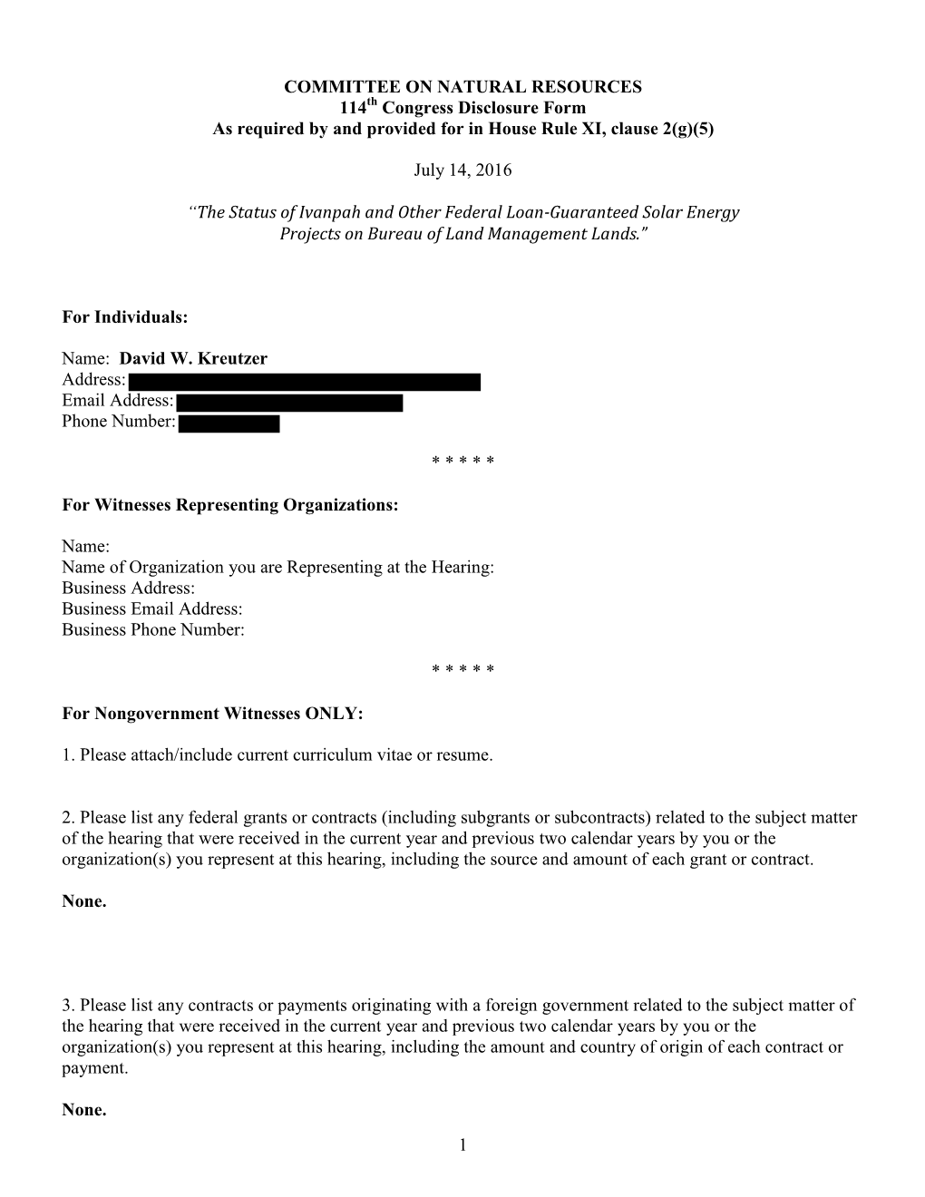 1 Committee on Natural Resources 114