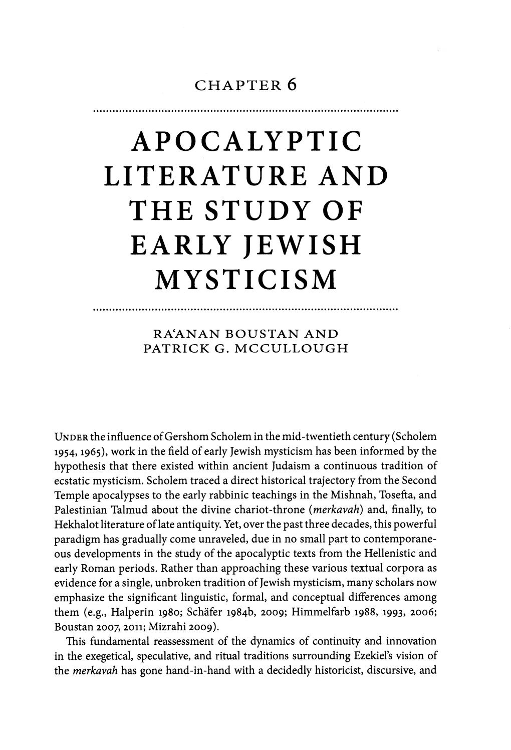 Apocalyptic Literature and the Study of Early Jewish Mysticism